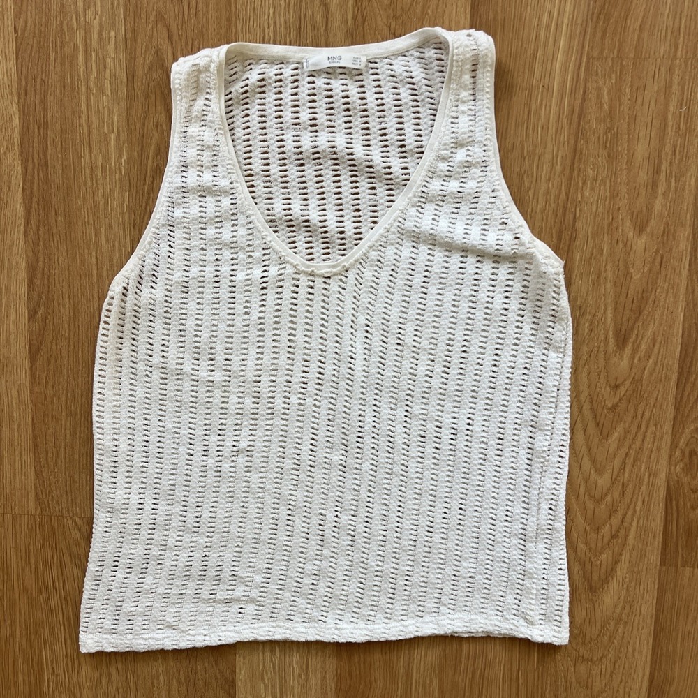 Crochet Knit Tank Top Sheer Medium Womens Pointelle Beachy Boho Festival Fairy